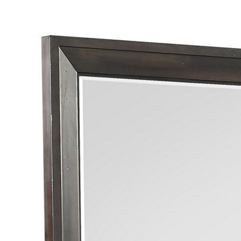 Laji 39 x 50 Dresser Mirror, Modern Style, Rich Walnut Brown Wood  - Benzara