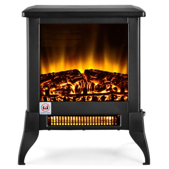 Hivvago Compact Portable Space Heater with Realistic Flame Effect-Black