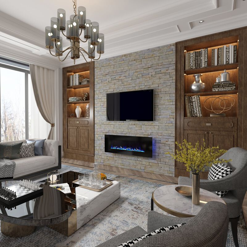 50 Inch 1500W Wall-Mount Fireplace with Multicolor Flame