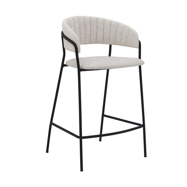 Nara  Cream Faux Leather and Metal Counter Height Bar Stool