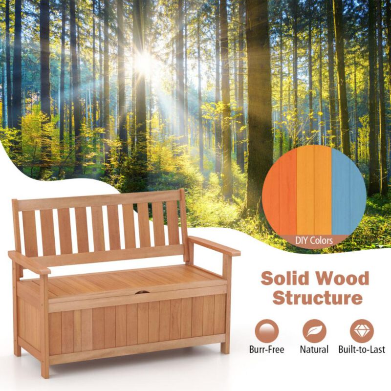 Hivvago 48 Inch Patio Wood Storage Bench with Slatted Backrest