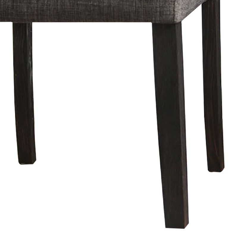 27 Inch Fabric Dining Chair, Button Tufted Rolled Back, Wood, Gray - Benzara