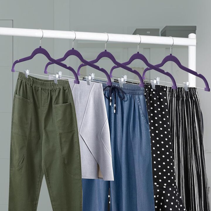 Velvet Skirt Hangers – with Adjustable Clips, 360 Degree Swivel Hook, and Non-Slip Shoulder Notch, Holds Up to 10 lbs, for Organizing Skirt, Pants, Dress, and Clothes, Pack of 50, Green