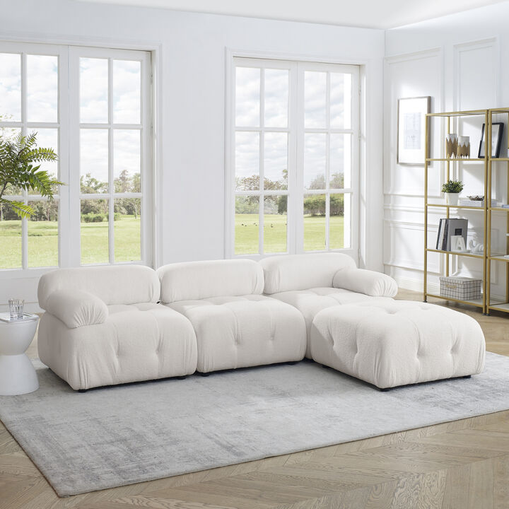 Ivory Teddy Fabric Modular Sectional Sofa