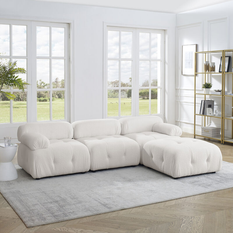 Ivory Teddy Fabric Modular Sectional Sofa