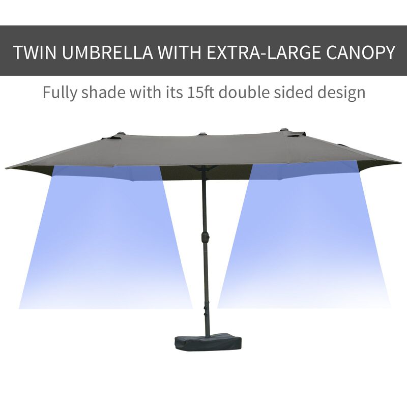 Dark Gray Patio Shade: 15ft Rectangular Double-Sided Market Umbrella