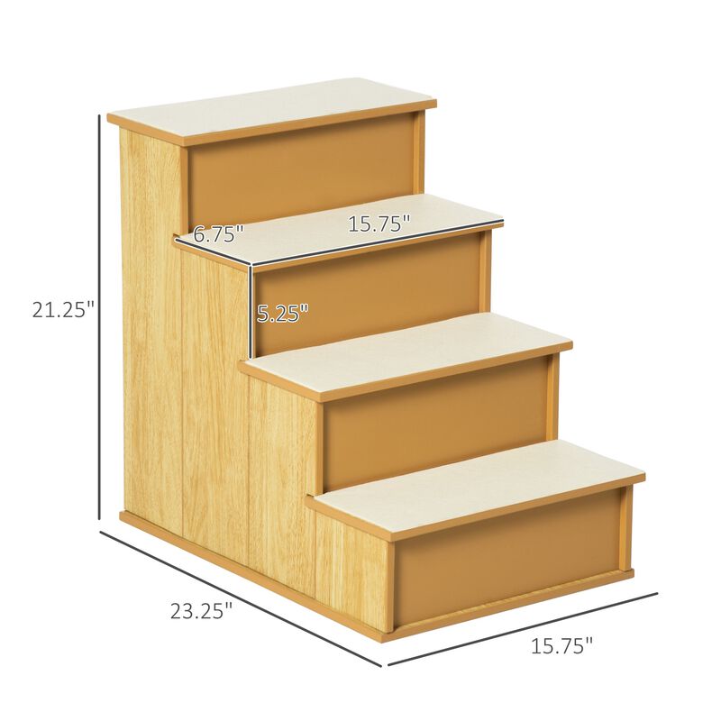 Natural Pet Steps: 4-Tier Wood Dog Stairs with Cushioned Cover