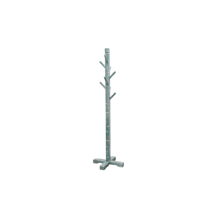 Rena Coat, Hat Rack Stand, 8 Wood Stems, 72 Inch Rustic Green Mahogany - Benzara
