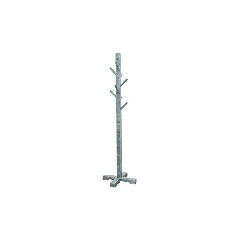 Rena Coat, Hat Rack Stand, 8 Wood Stems, 72 Inch Rustic Green Mahogany - Benzara
