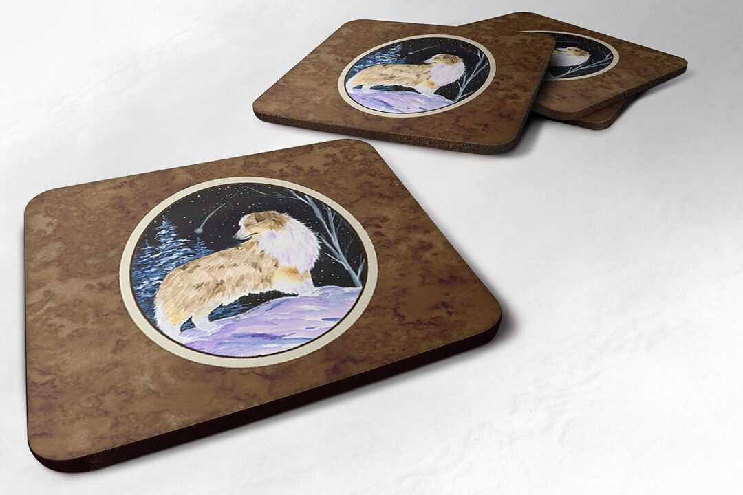 Caroline's Treasures SS8359FC Starry Night Australian Shepherd Foam Coasters Set of 4 (Set of 4), 3.5 H x 3.5 W, Multicolor