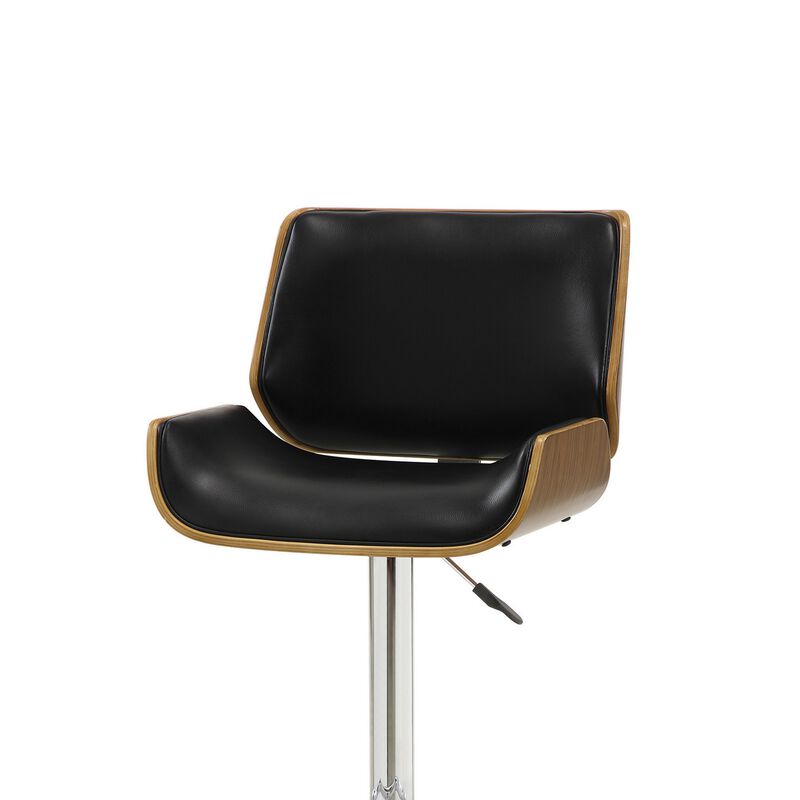 Contemporary Small Back Adjustable Bar Height Stool, Black & Walnut-Benzara