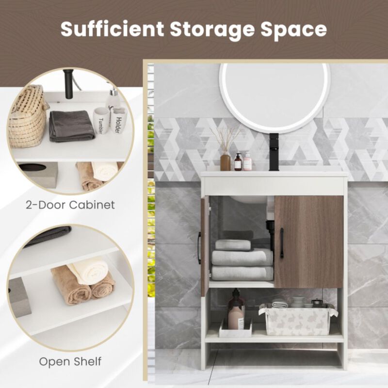 Hivvago 25 Inch Bathroom Vanity Sink Combo Cabinet with Doors and Open Shelf