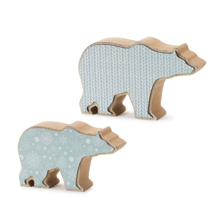 Bear Set of 2 Wood Figurines for Rustic Home Decor
