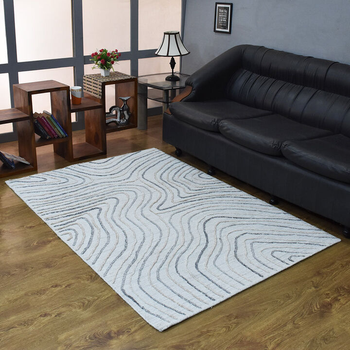 RUGSOTIC CARPETS HAND WOVEN FLAT WEAVE KILIM POLYESTER ECO-FRIENDLY AREA RUGS  - 3'x5', Rectangle Shape, Beige Multicolor Color, Abstract Modern Design, Low Pile  Handmade Area Rugs (DP0001)