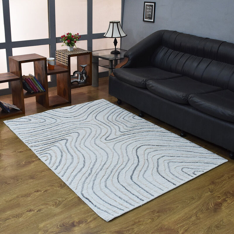 RUGSOTIC CARPETS HAND WOVEN FLAT WEAVE KILIM POLYESTER ECO-FRIENDLY AREA RUGS  - 3'x5', Rectangle Shape, Beige Multicolor Color, Abstract Modern Design, Low Pile  Handmade Area Rugs (DP0001)