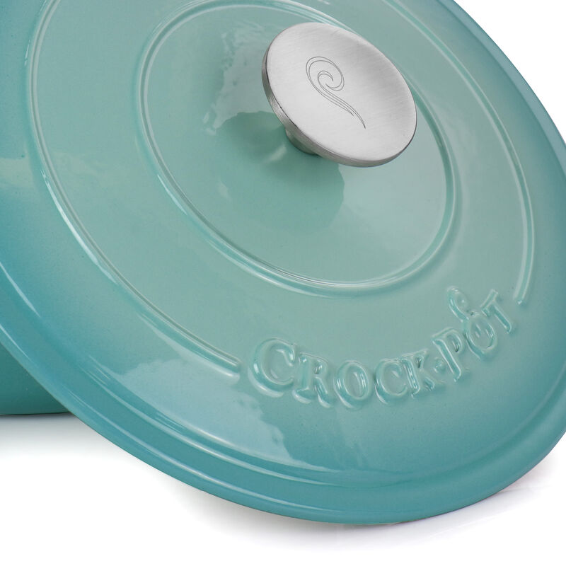 Crock-Pot Artisan 2 Piece 5 Quarts Enameled Cast Iron Dutch Oven in Aqua Blue