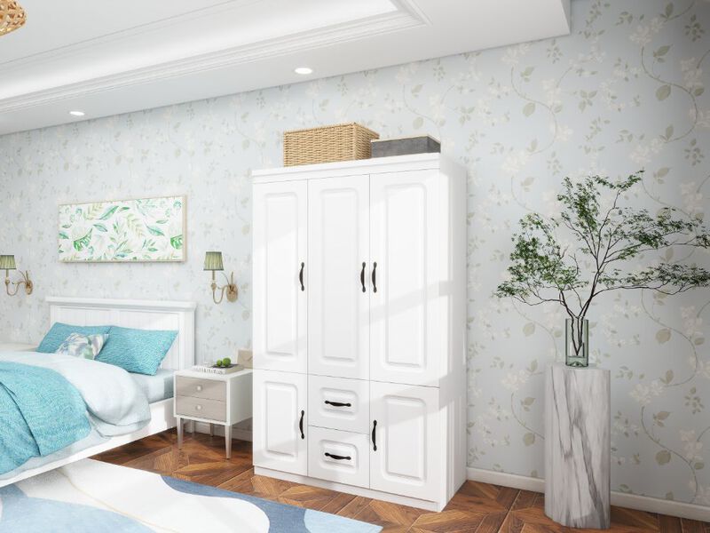 Armoire Wardrobe Closet with 3 Door and 2 Drawers Tall Cabinet for Large Capacity, Closet Wardrobe Cabinet with Hanging Rail and Metal Handle White for Bedroom 47.2" W x 20.5" D x 74" H