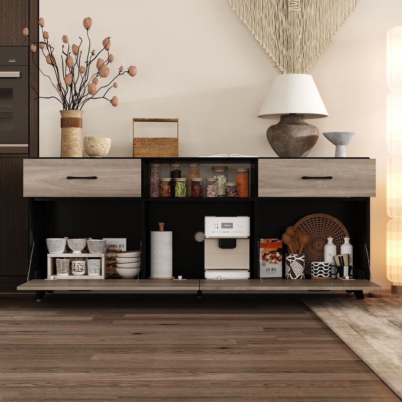 FUFU&GAGA 63" Modern TV Stand with Storage Drawers and Open Shelves, (63" W x 15.7" D x 26.8" H),Black and Brown