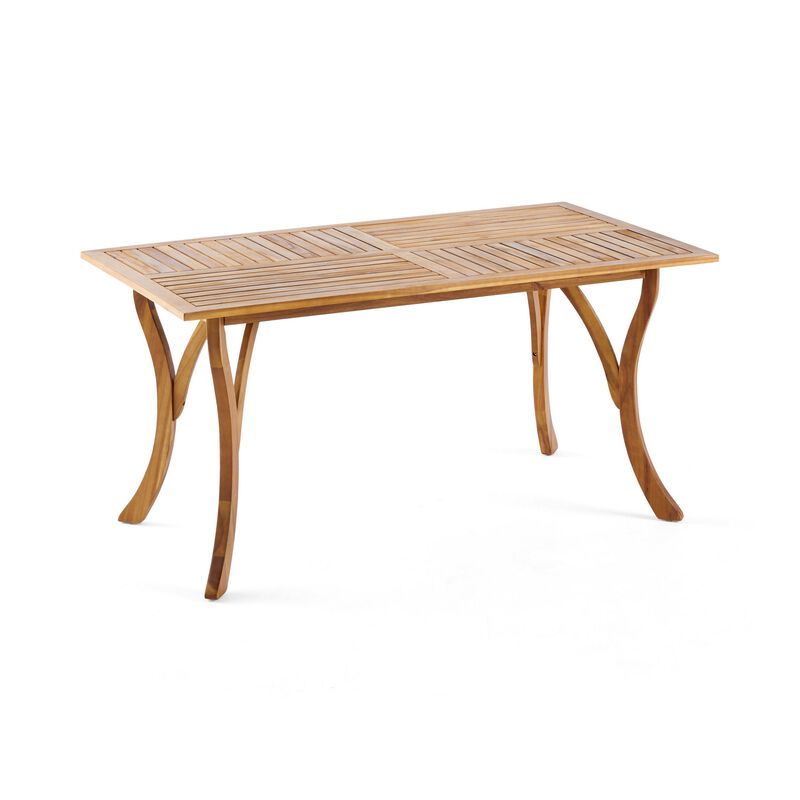 Olen Outdoor Dining Table, Slatted Rectangular 59 Inch, Brown Wood - Benzara