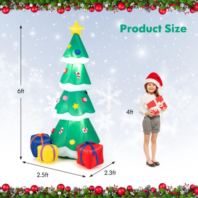 Hivvago 6 Feet Tall Blow up Christmas Tree with 3 Gift Boxes
