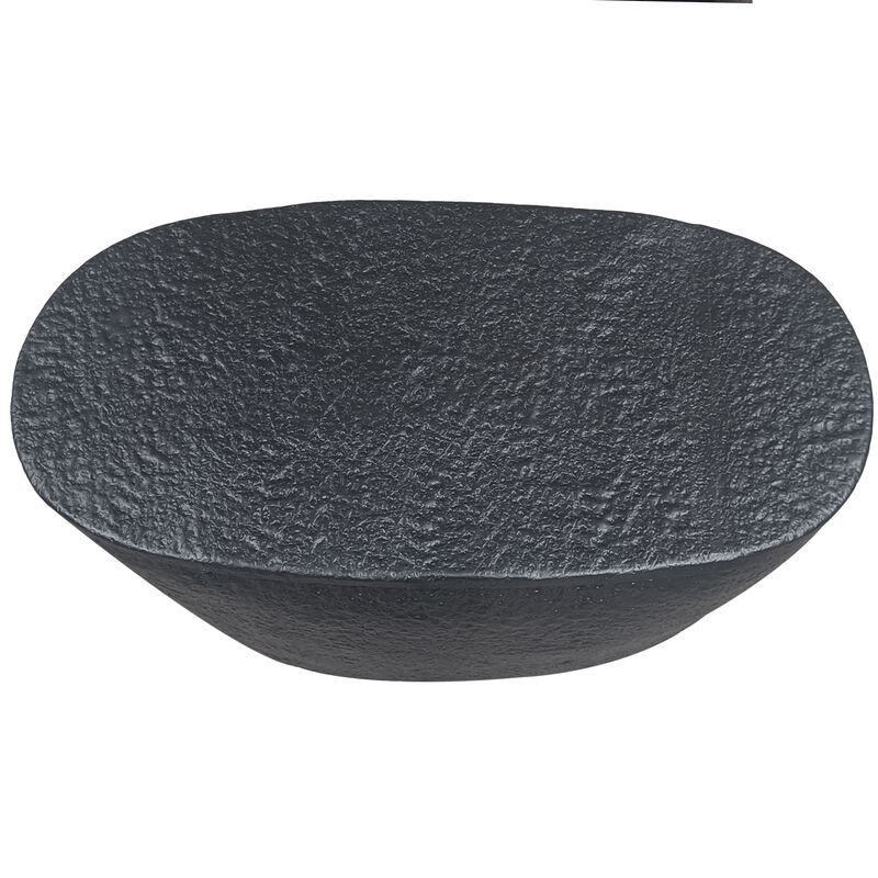 Josi 36 Inch Coffee Table, Handcrafted Hammered Design, Matte Black Sculptural Aluminum Frame - Benzara