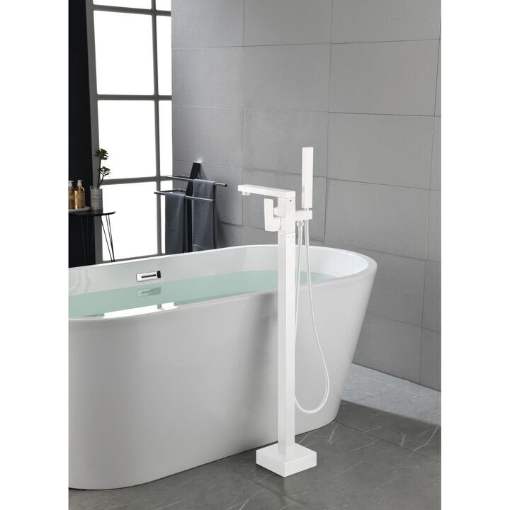 Brushed Nickel Floor Mount Bathtub Faucet with Hand Shower