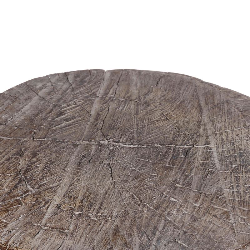 9 Inch Cement Stool Table, Tree Stump Design, Round Top, Classic Brown - Benzara