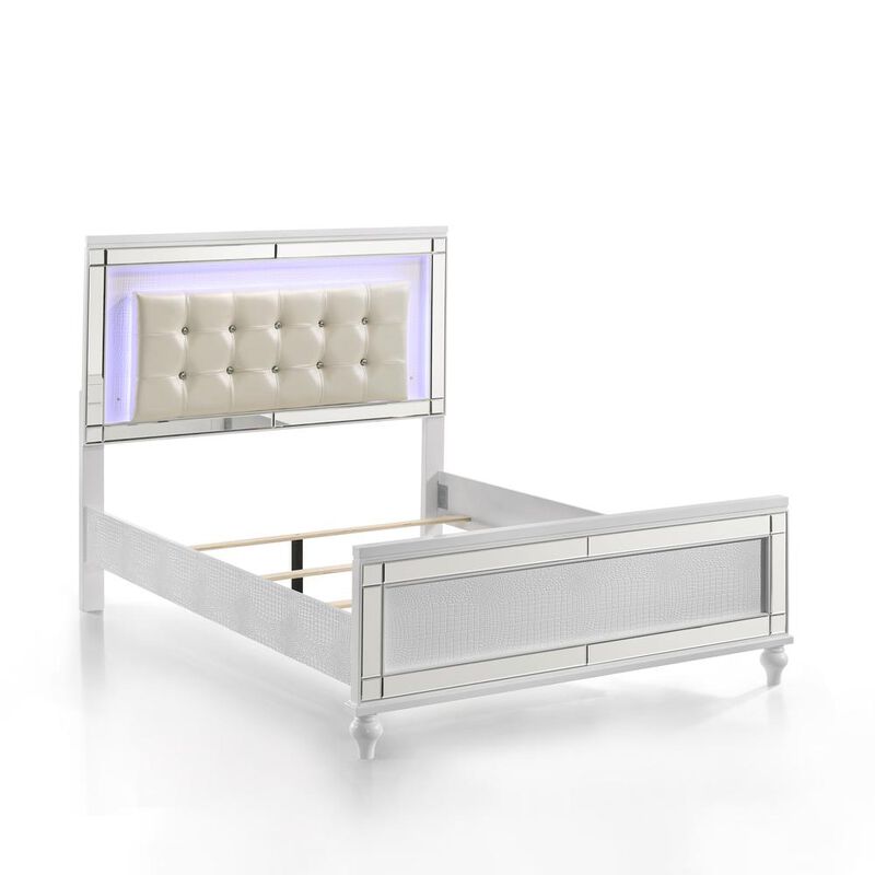 New Classic Furniture Furniture Valentine Solid Wood Full Size Lighted Bed in White