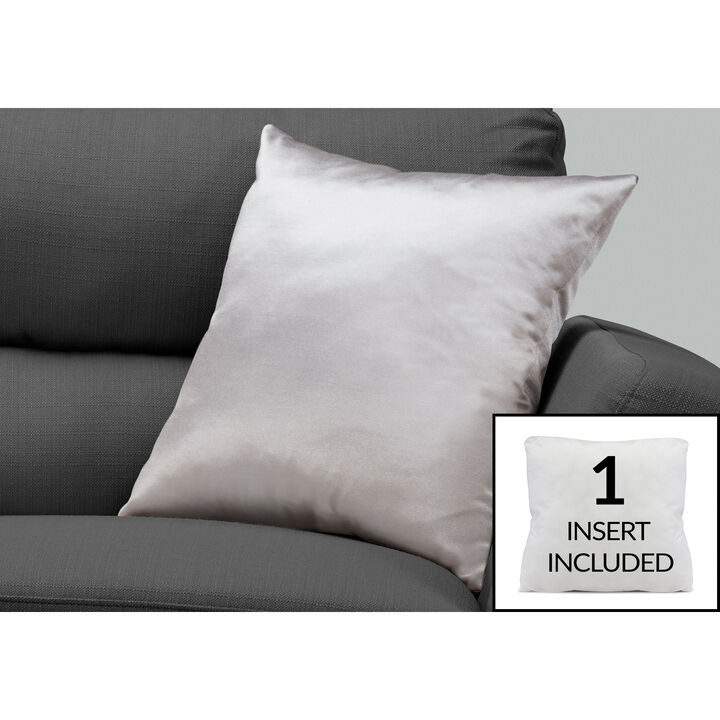 Monarch Specialties I 9336 Pillows, 18 X 18 Square, Insert Included, Decorative Throw, Accent, Sofa, Couch, Bedroom, Polyester, Hypoallergenic, Grey, Modern
