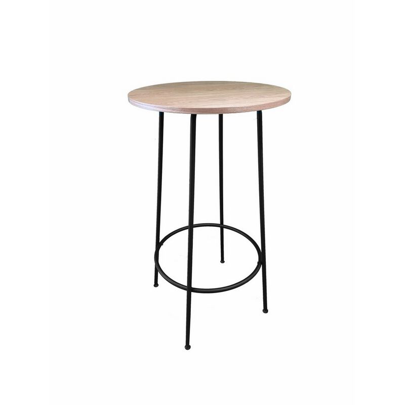 Neni 42 Inch Bar Table, Round Natural Brown Wood Top, Modern Black Metal - Benzara