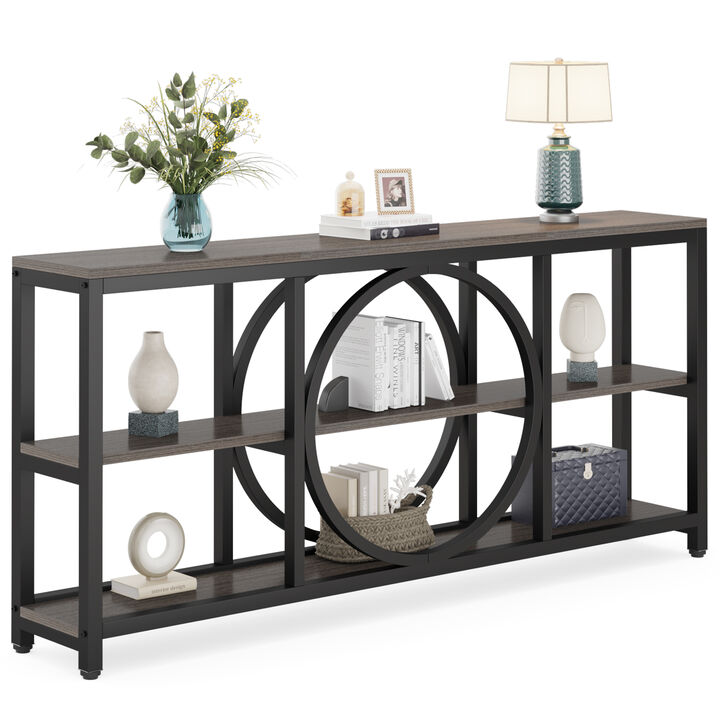 Extra Long Console Table, 70.9 inch Narrow Sofa Tables with 3 Tier Wood Storage Shelves Industrial Metal Frame for Entryway Hallway Living Room Behind Couch