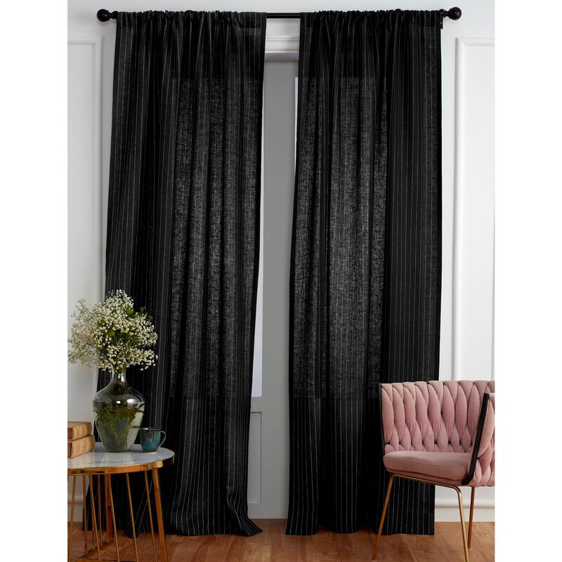 Solino Home 100% Pure Linen Pinstripe Curtain for Thanksgiving, Christmas