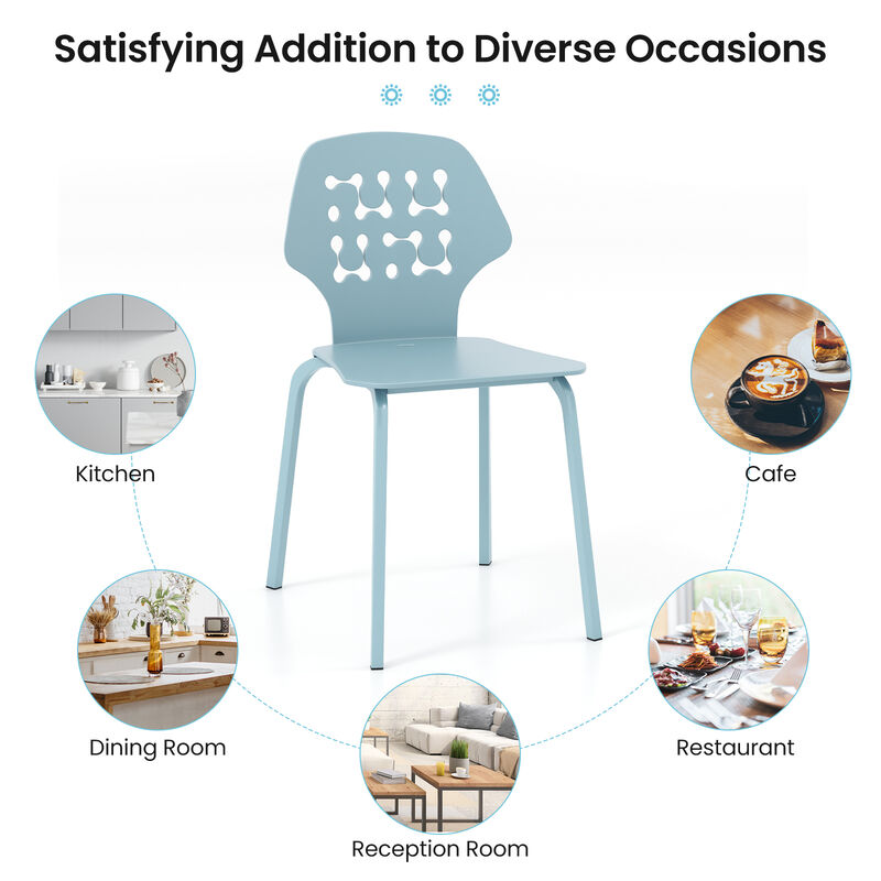 Set of 4 Metal Dining Chair with Hollowed Backrest and Metal Legs