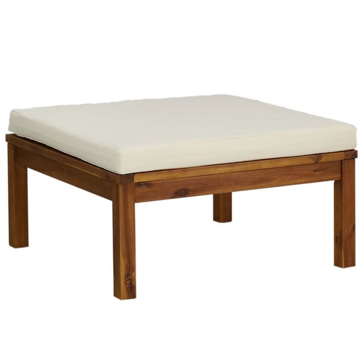 3pc Patio Set with Chair, Ottoman, Coffee Table, Acacia Wood, White - Benzara