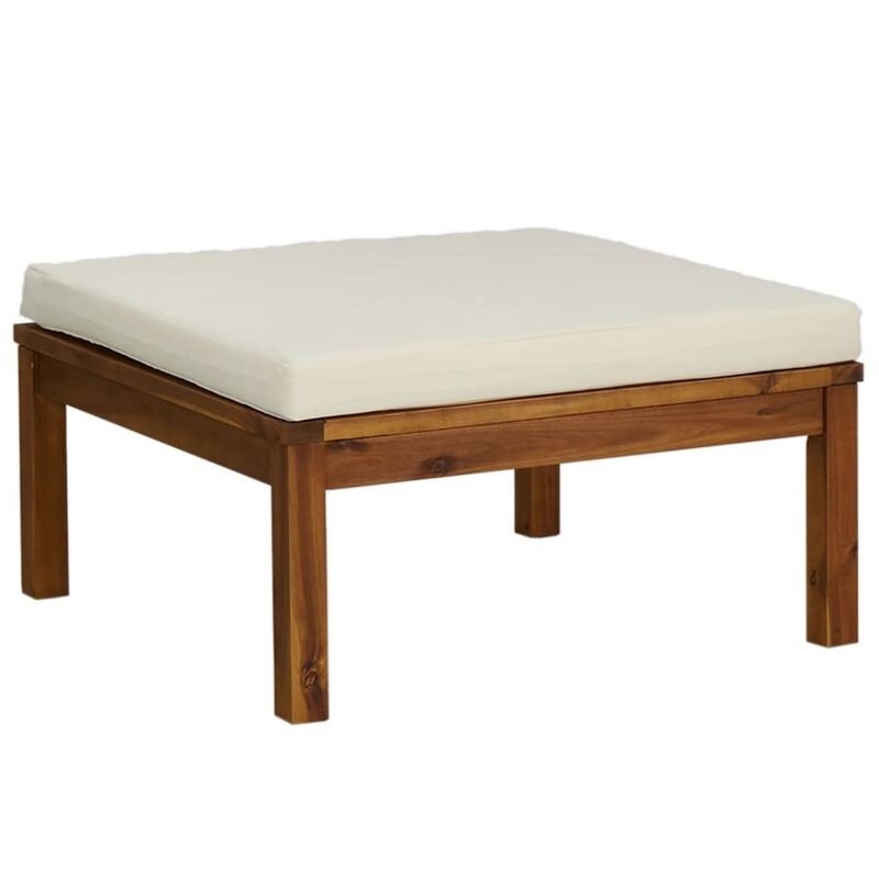 3pc Patio Set with Chair, Ottoman, Coffee Table, Acacia Wood, White - Benzara