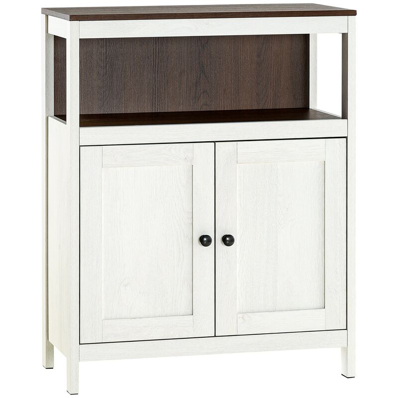 White/Walnut Bathroom Storage: Freestanding Cabinet with Open Shelf