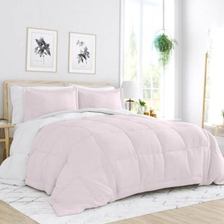 Hivvago Twin/Twin XL 2 Piece Microfiber Reversible Comforter Set Blush Pink and White