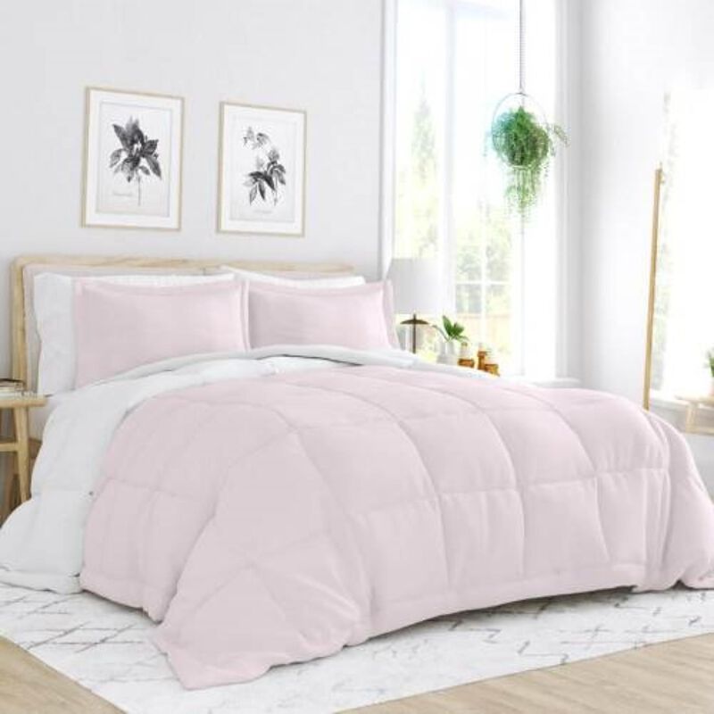 Hivvago Twin/Twin XL 2 Piece Microfiber Reversible Comforter Set Blush Pink and White