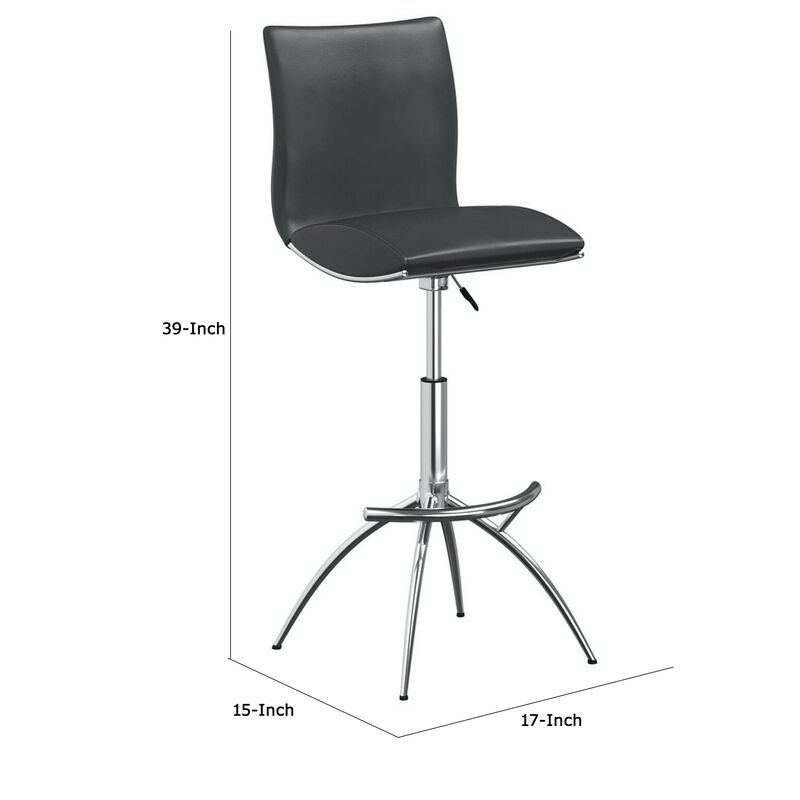 Deko 26-31 Inch Adjustable Height Barstool Chair, Set of 2, Chrome, Gray Faux Leather - Benzara