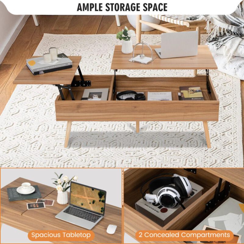Hivvago 47 Inch Lift Top Coffee Table with 2 Hidden Compartments-Brown