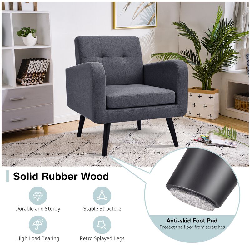 Modern Upholstered Comfy Accent Chair Single Sofa with Rubber Wood Legs