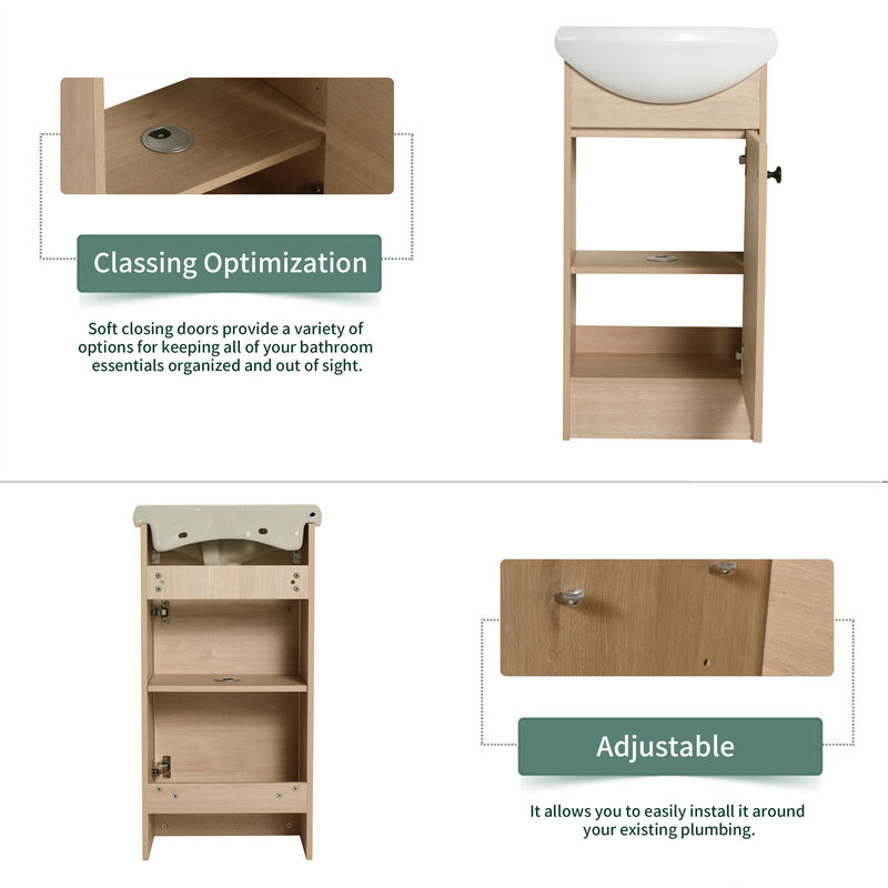 Gewnee 18 Inch Bathroom Vanity With Sink Natural