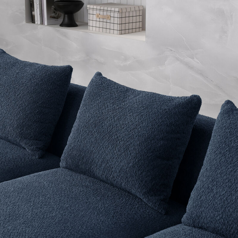 Navy Loop Yarn L-Shaped Sectional with Ottoman
