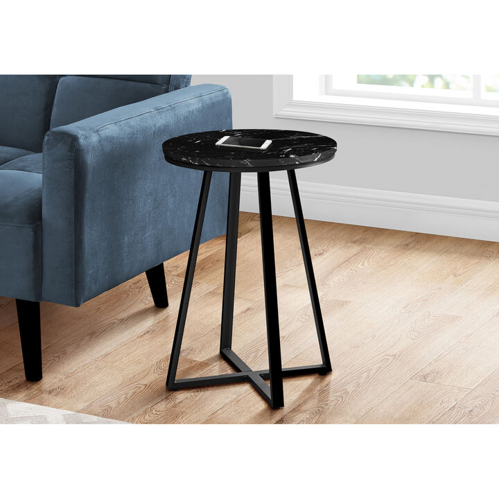 Monarch Specialties I 2179 Accent Table, Side, Round, End, Nightstand, Lamp, Living Room, Bedroom, Metal, Laminate, Black Marble Look, Contemporary, Modern