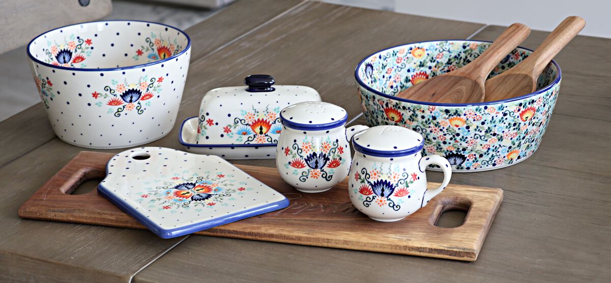 Blue Rose Polish Pottery Serving Bowl
