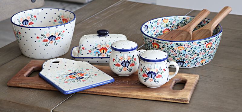 Blue Rose Polish Pottery Serving Bowl