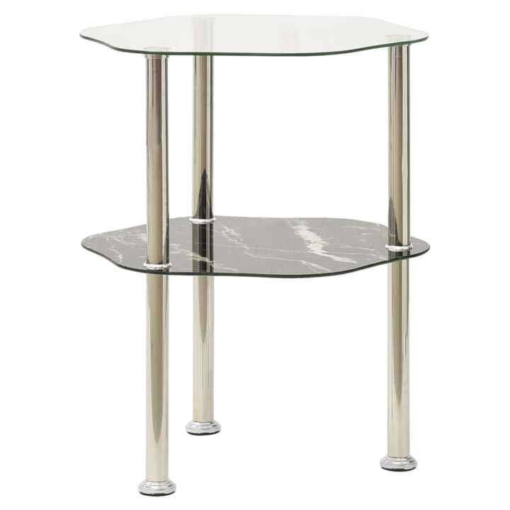 vidaXL 2-Tier Side Table Transparent & Black 15"x15"x19.7" Tempered Glass