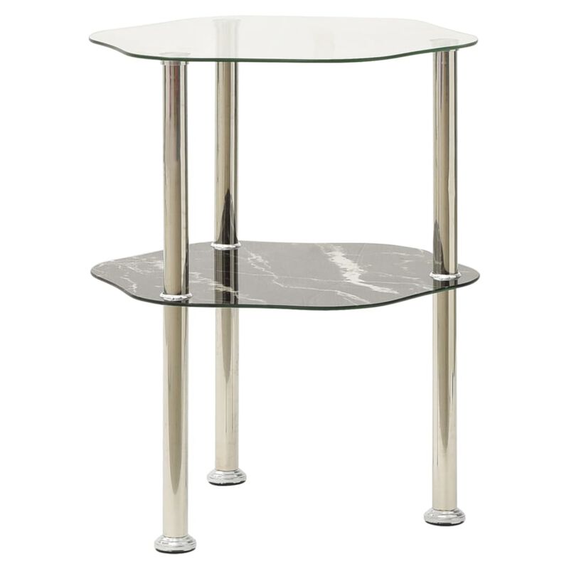 vidaXL 2-Tier Side Table Transparent & Black 15"x15"x19.7" Tempered Glass