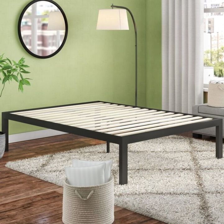 Hivvago Queen 18 Inch Easy Assemble Metal Platform Bed Frame with Wood Slats
