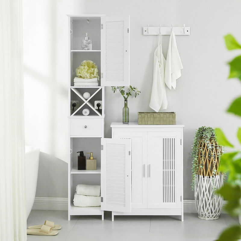 Bathroom Tall Cabinet with Shutter Doors – Freestanding Storage Solution